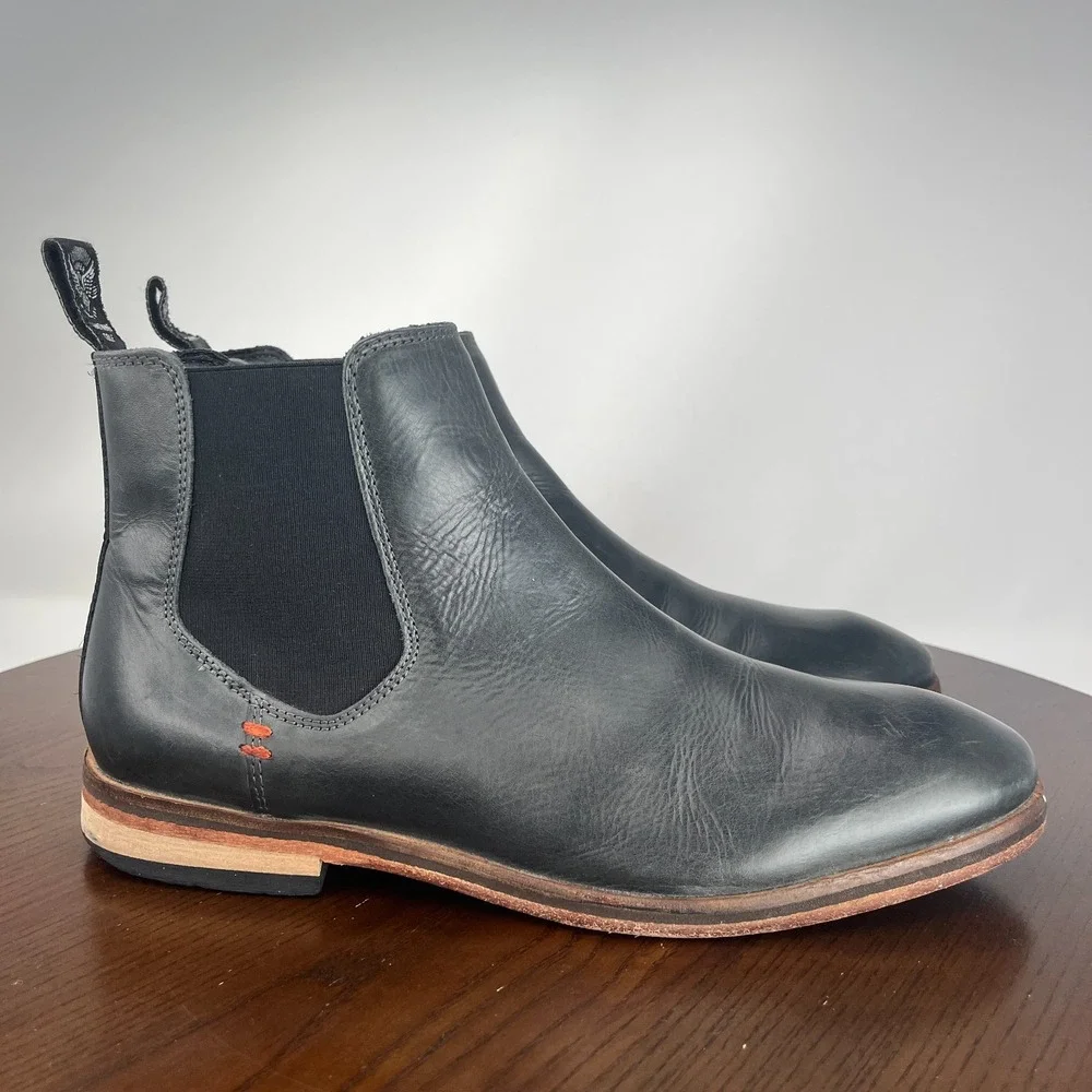 Superdry Meteor Boots Men's 8 Black Leather Chelsea Plain Toe Dress Moto Pull On